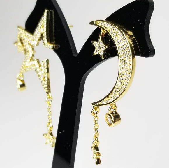 NWT Pave CZ Moon and Star Earrings - Picture 5 of 11